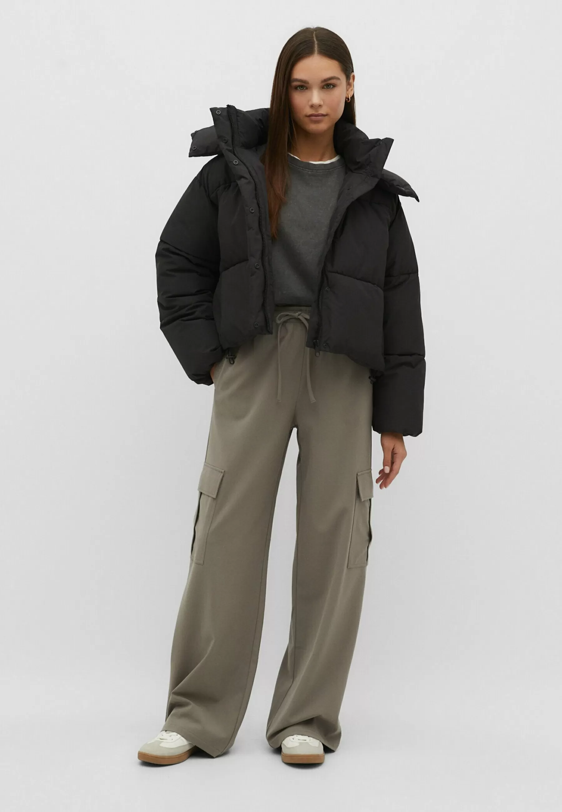 Femme Stradivarius Asymmetric Puffer With Hood - Manteau D'Hiver