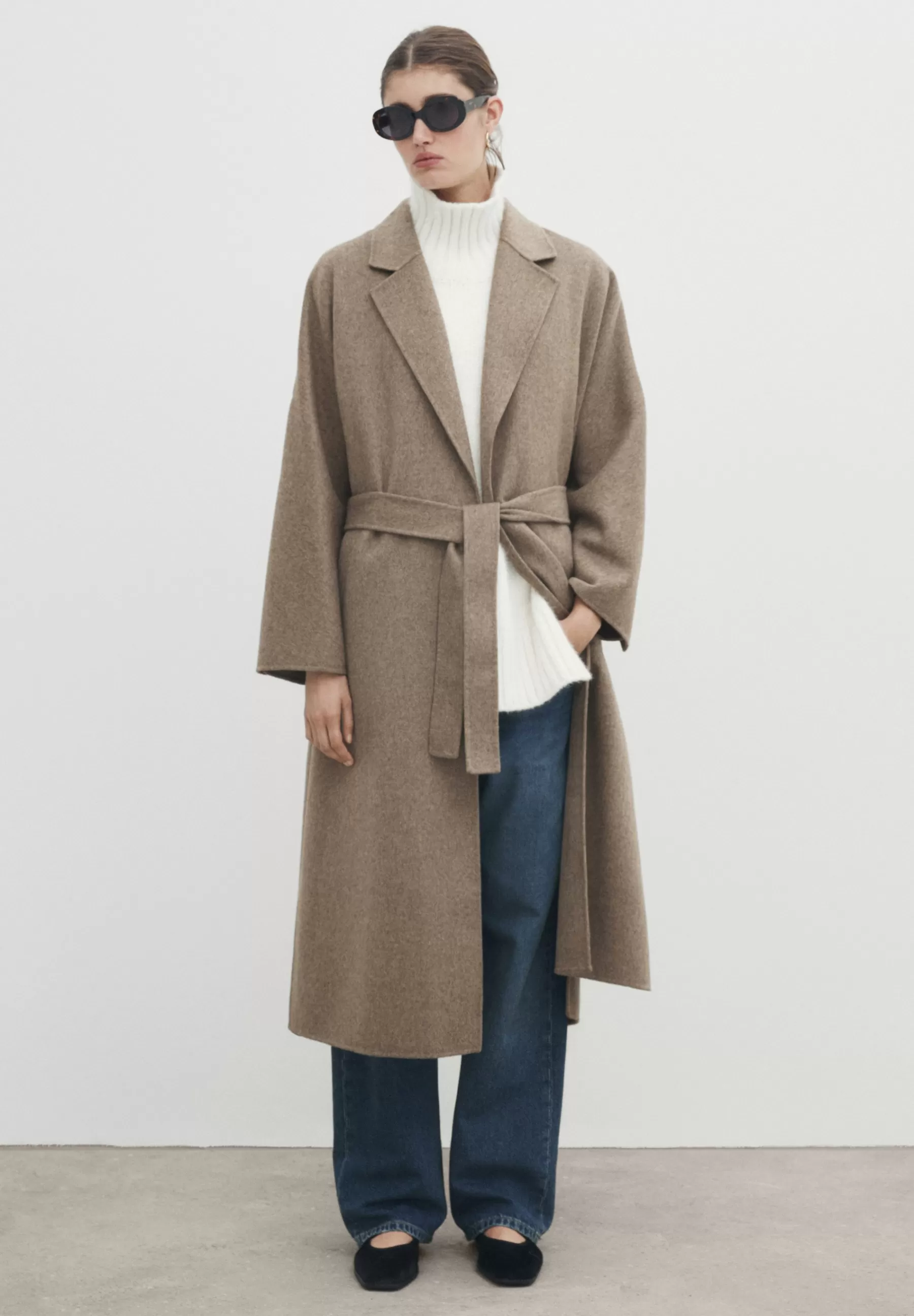 Femme Massimo Dutti Blend Robe With Hidden Belt - Manteau Classique