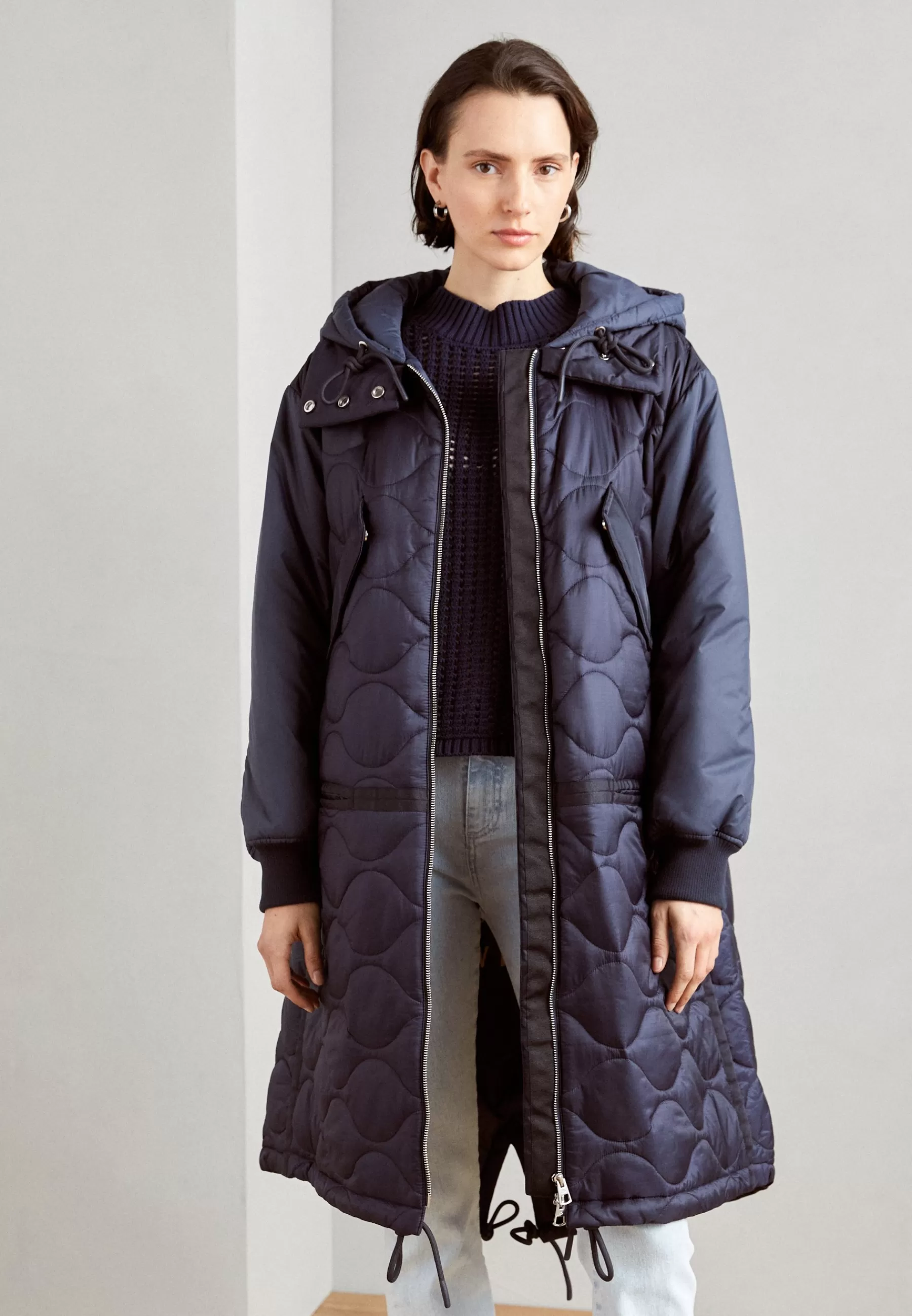 Femme Marc O'Polo Chevignon X Mop Quilted Middle Length Patched Details Fixed Hood - Manteau D'Hiver