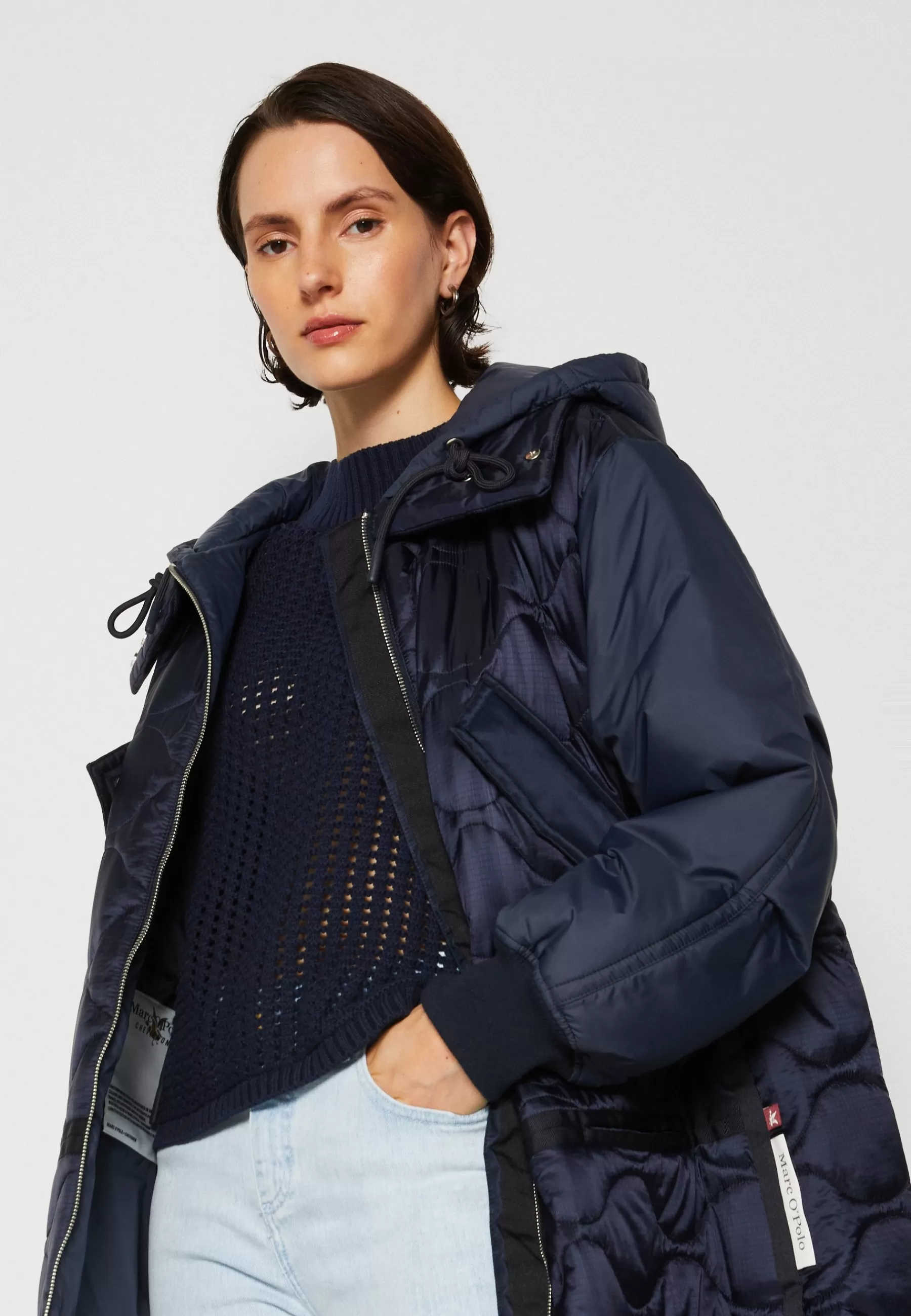 Femme Marc O'Polo Chevignon X Mop Quilted Middle Length Patched Details Fixed Hood - Manteau D'Hiver