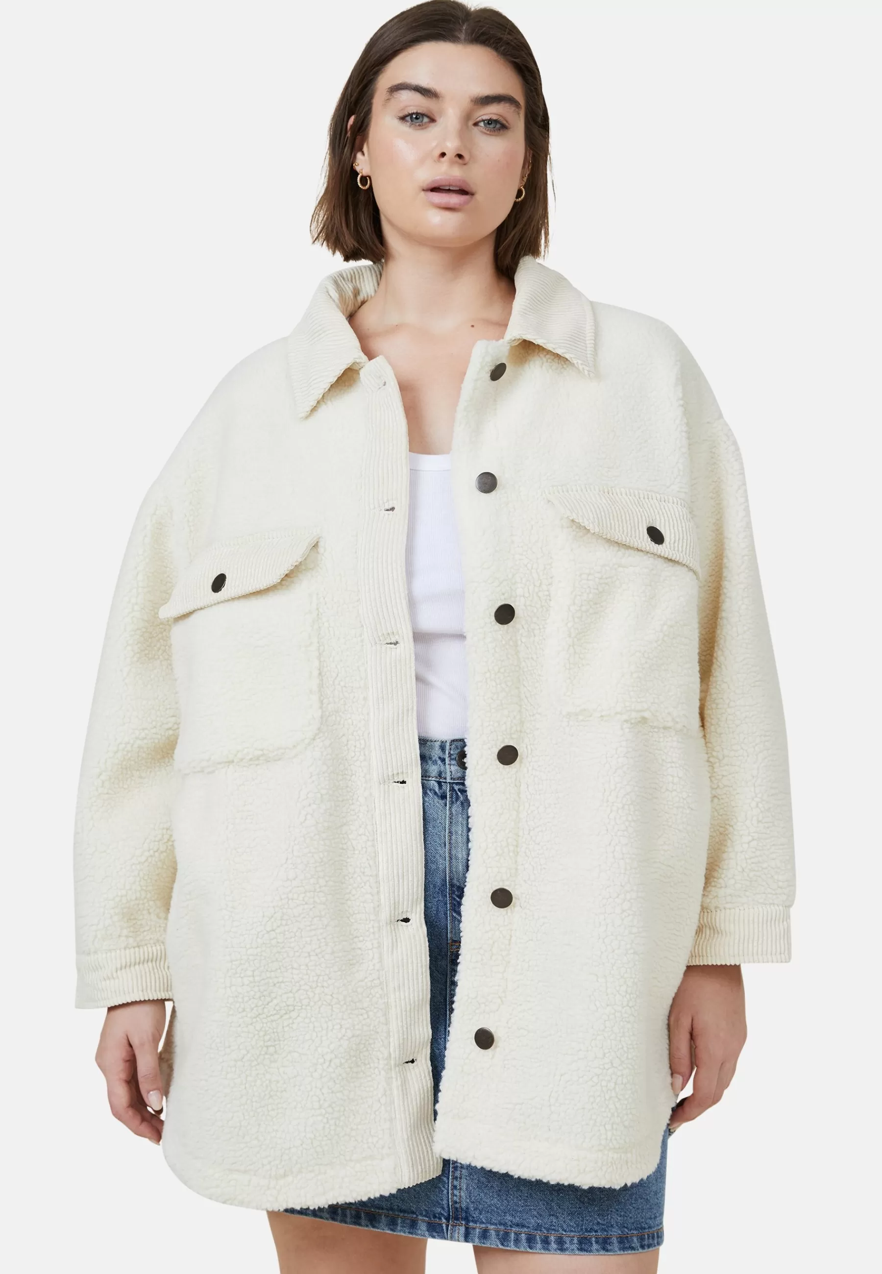 Curve Teddy Boxy Shacket - Manteau Court | Cotton On Discount