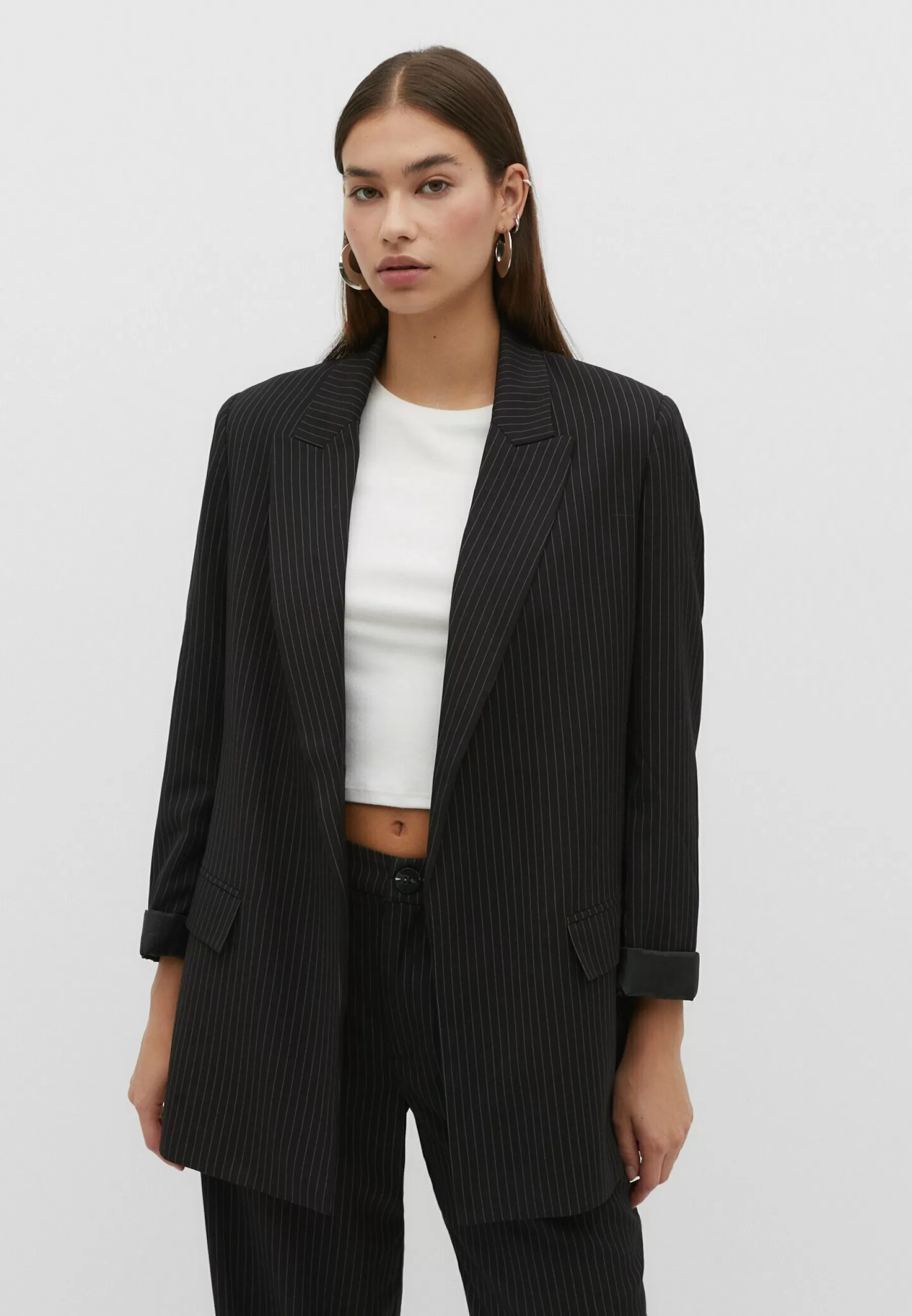 Flowing Open Pinstripe - Manteau Court | Stradivarius Cheap