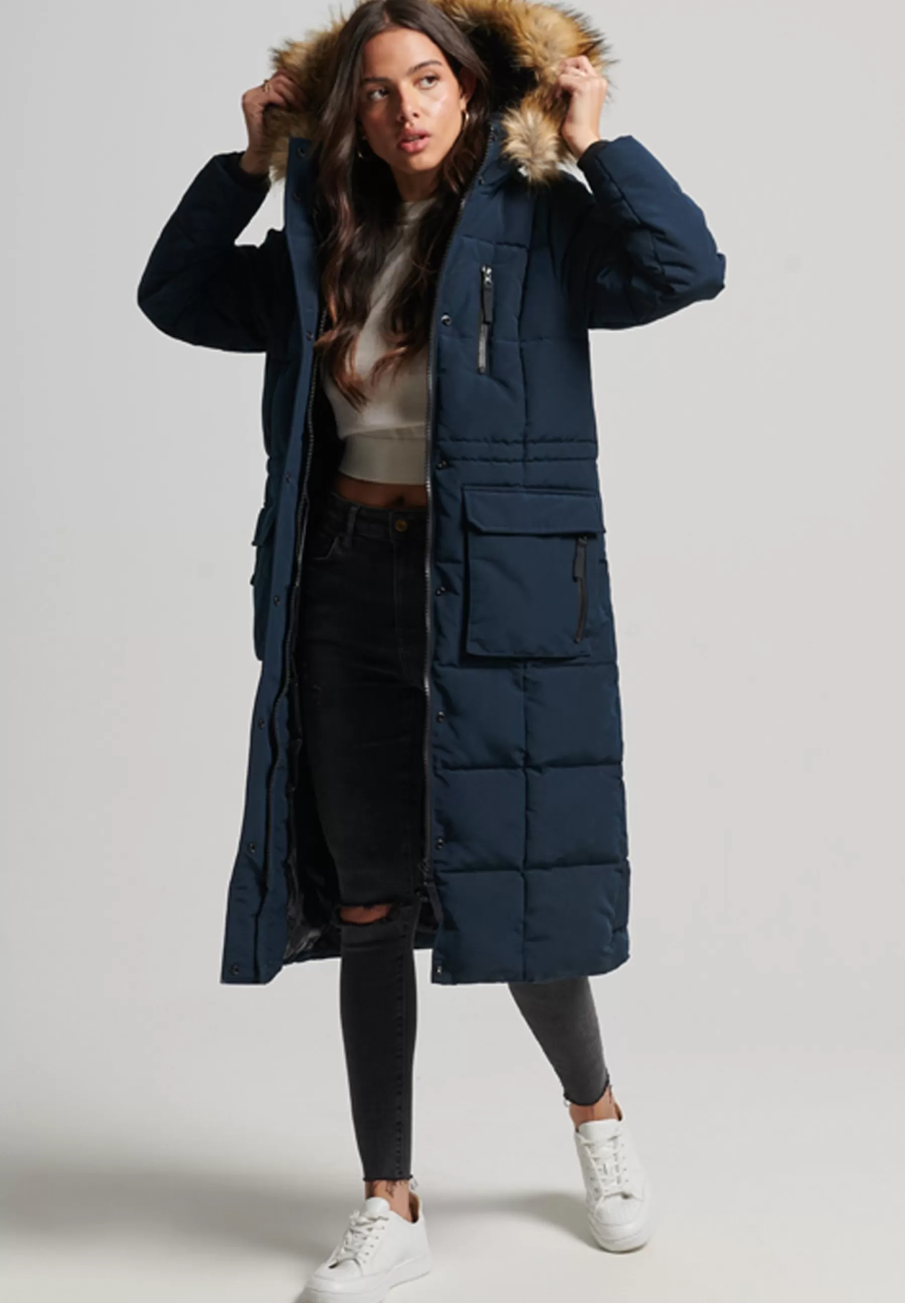 Femme Superdry Longline Faux Fur Everest Coat - Manteau D'Hiver