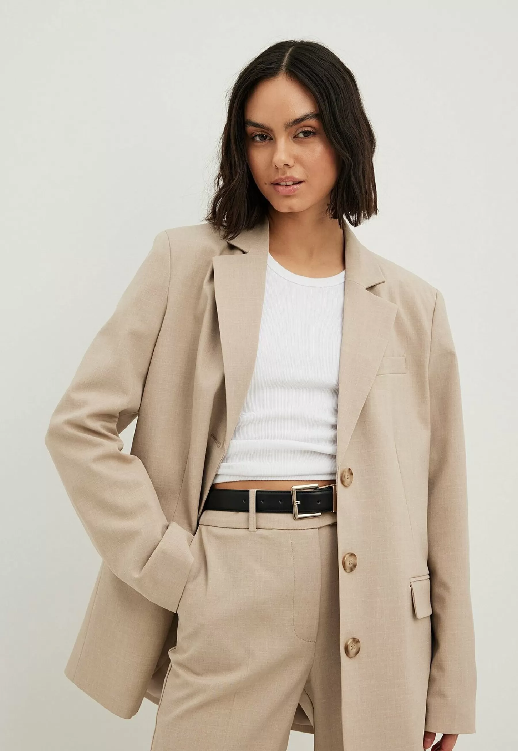 Melange In Oversize Mit Drei Knopfen - Manteau Court | NA-KD Hot