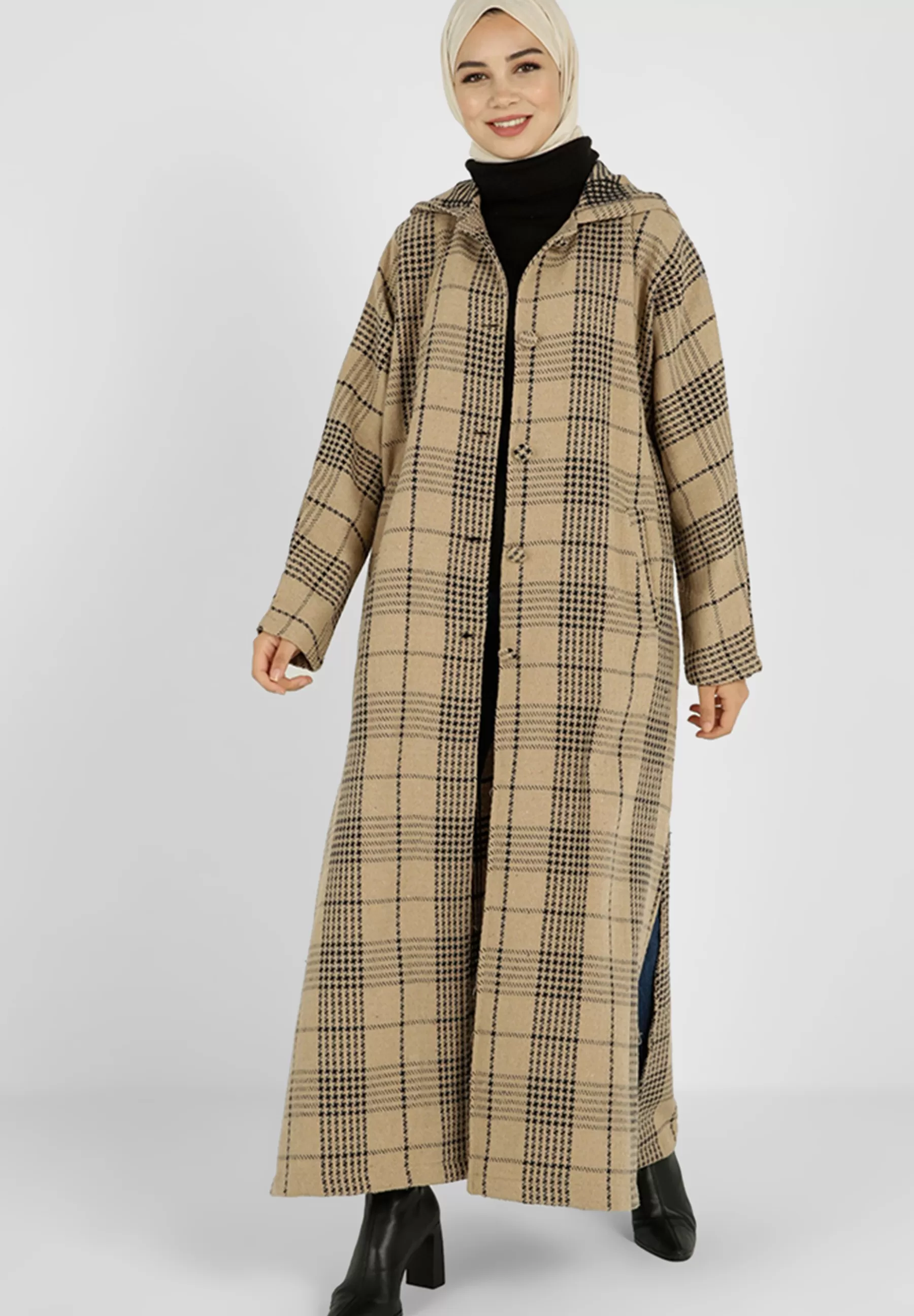 Femme Modanisa Mink - Plaid - Tavin - Manteau Classique