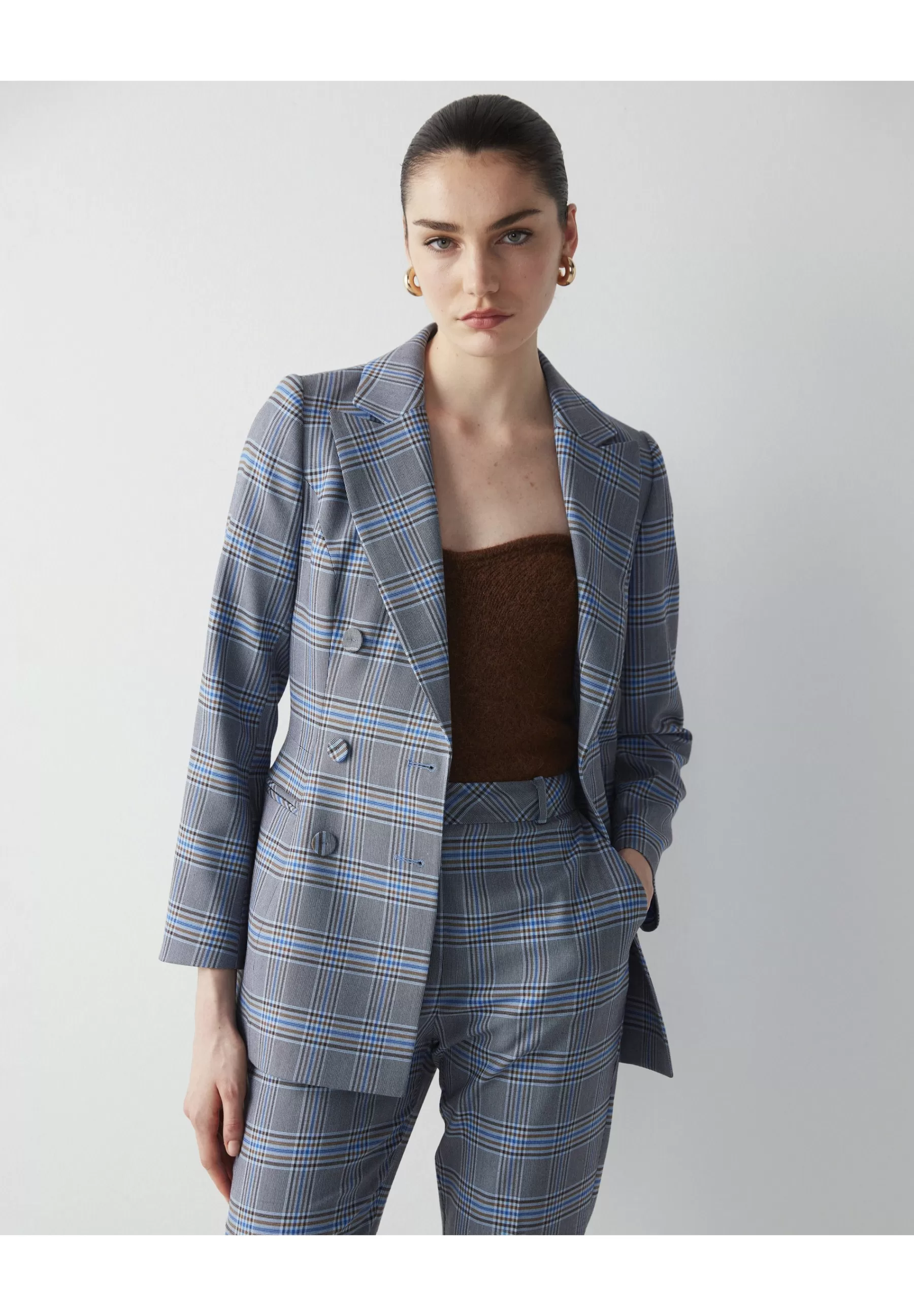 Slim Cut Plaid Patterned Double-Breasted With Accentuated Waist - Manteau Court | Ipekyol Sale