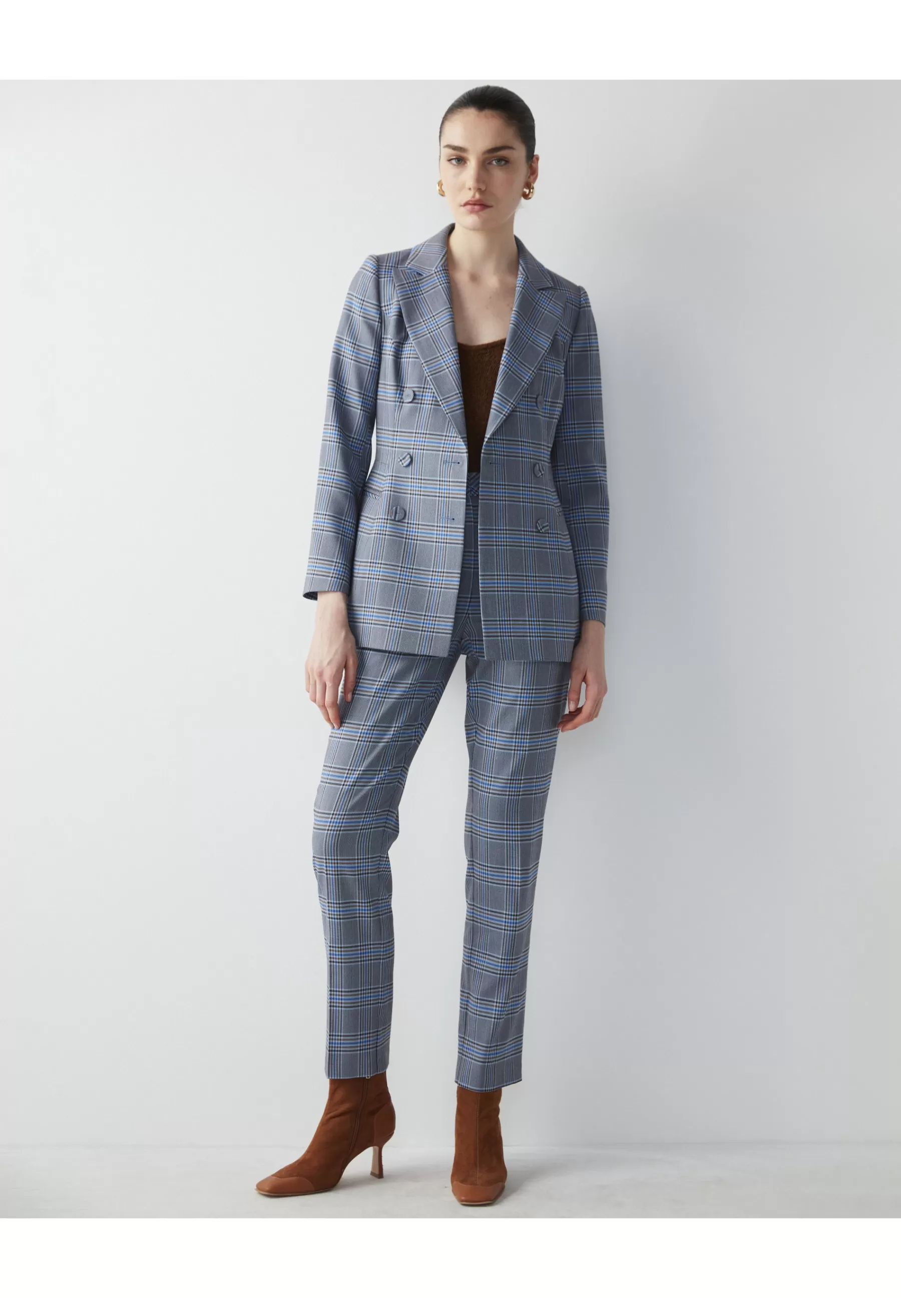 Slim Cut Plaid Patterned Double-Breasted With Accentuated Waist - Manteau Court | Ipekyol Sale