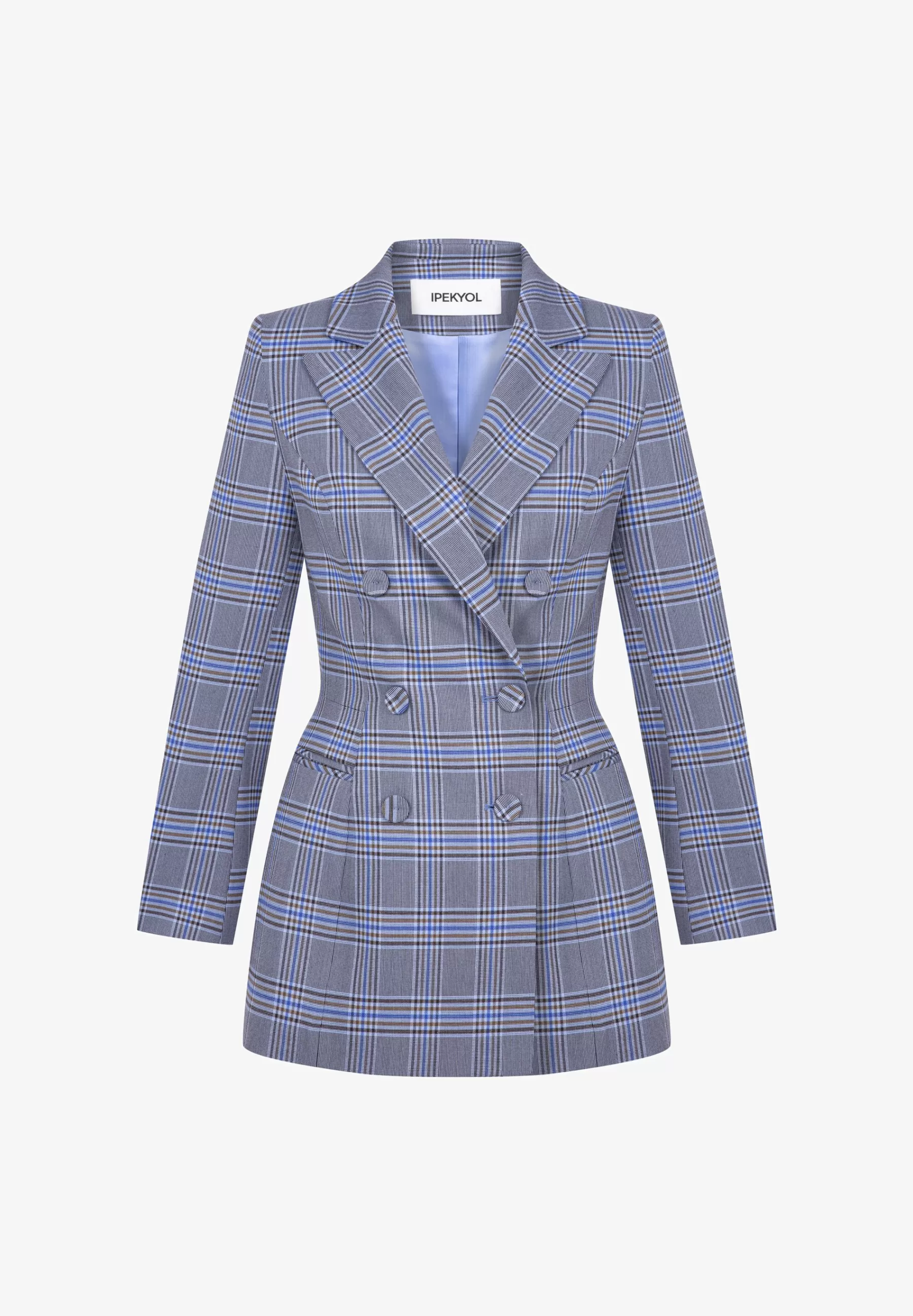 Slim Cut Plaid Patterned Double-Breasted With Accentuated Waist - Manteau Court | Ipekyol Sale