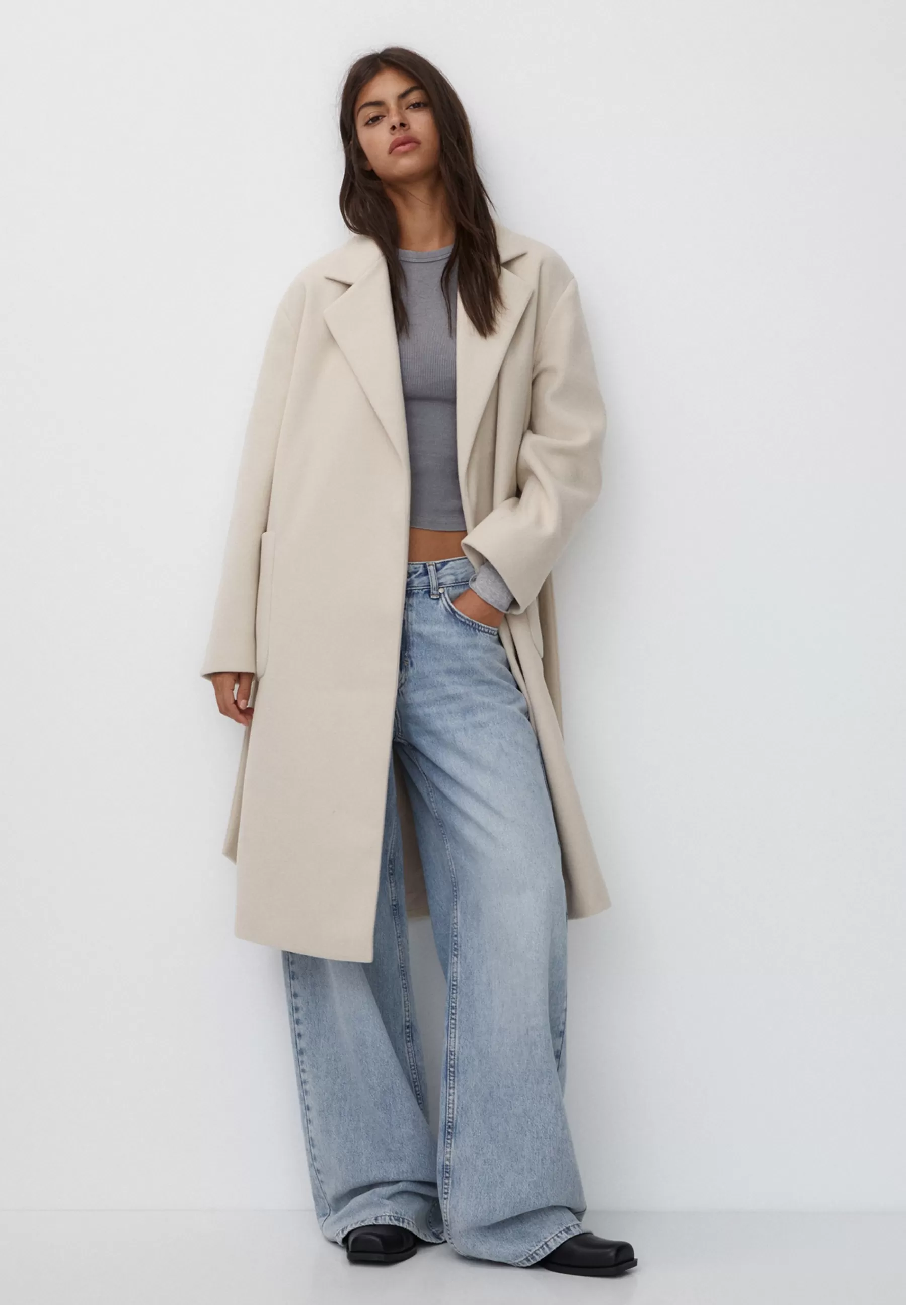 Femme PULL&BEAR Texture With Belt - Manteau Classique